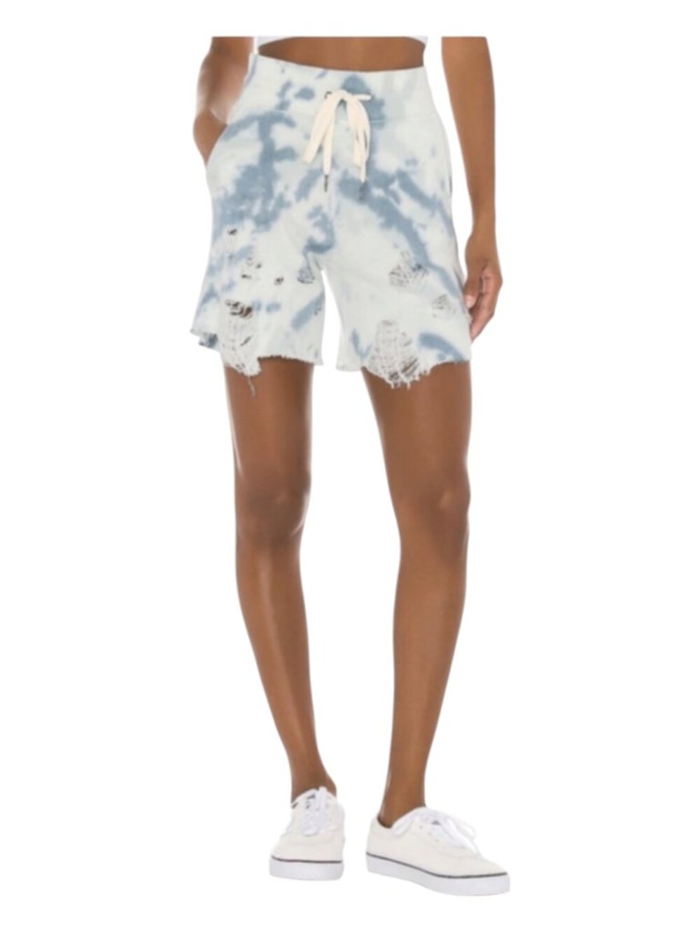 Philanthropy Tie Dye Distressed Sweat High Waist Shorts Blue White XS Boho